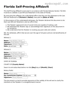 Fillable Florida Self-Proving Affidavit Document