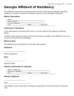 Fillable Georgia Affidavit of Residency Document