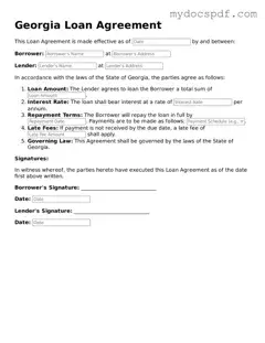 Fillable Georgia Loan Agreement Document