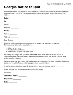 Fillable Georgia Notice to Quit Document
