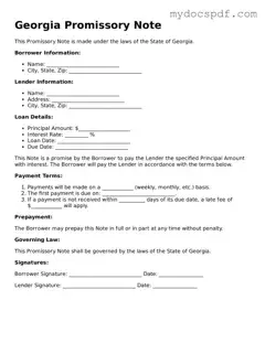 Fillable Georgia Promissory Note Document