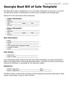 Fillable Georgia Boat Bill of Sale Document