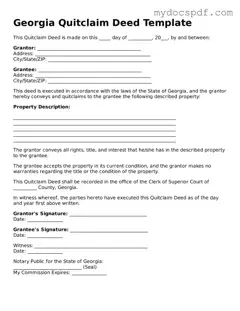Fillable Georgia Quitclaim Deed Document