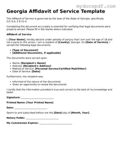 Fillable Georgia Affidavit of Service Document