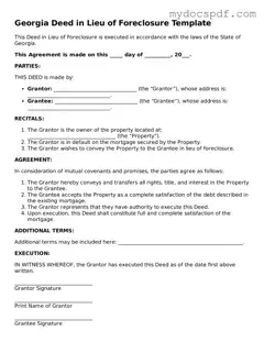 Fillable Georgia Deed in Lieu of Foreclosure Document