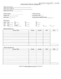 Get High School Transcript Form in PDF