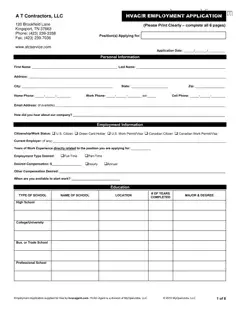 Get Hvac Job Application Form in PDF