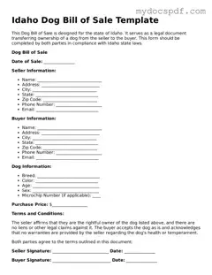 Fillable Idaho Dog Bill of Sale Document