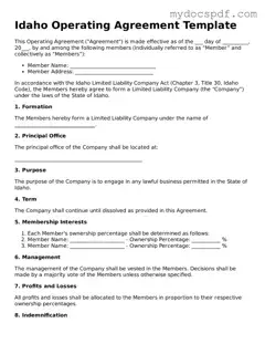 Fillable Idaho Operating Agreement Document