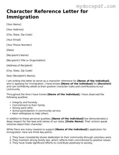 Attorney-Approved Character Reference Letter for Immigration Template