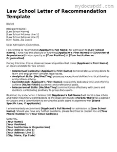 Attorney-Approved Law School Letter of Recommendation Template