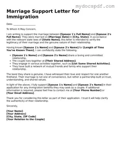 Attorney-Approved Marriage Support Letter for Immigration Template