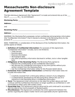 Fillable Massachusetts Non-disclosure Agreement Document