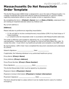 Fillable Massachusetts Do Not Resuscitate Order Document