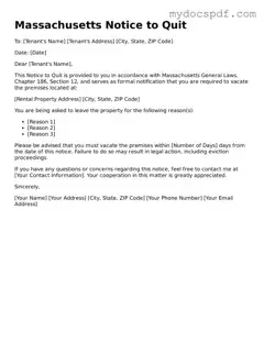 Fillable Massachusetts Notice to Quit Document