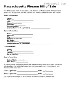 Fillable Massachusetts Firearm Bill of Sale Document