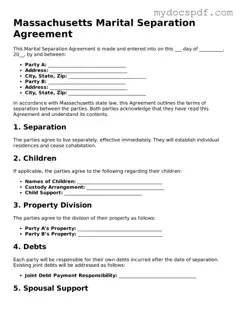 Fillable Massachusetts Marital Separation Agreement Document