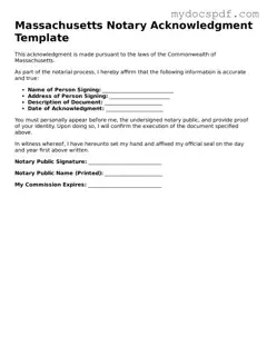 Fillable Massachusetts Notary Acknowledgement Document