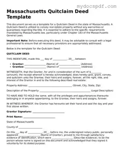 Fillable Massachusetts Quitclaim Deed Document