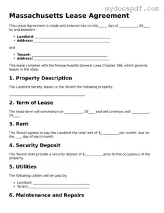 Fillable Massachusetts Lease Agreement Document
