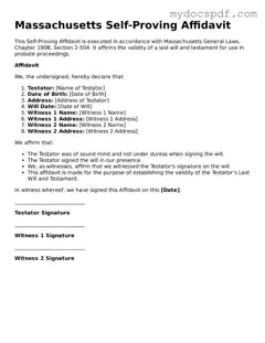 Fillable Massachusetts Self-Proving Affidavit Document