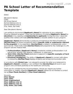 Attorney-Approved PA School Letter of Recommendation Template