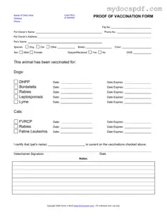 Get Proof Of Vaccination Dog Form in PDF