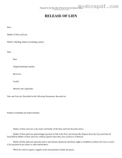 Get Release Of Lien Texas Form in PDF
