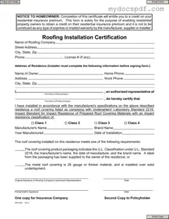 Get Roofing Certificate Form in PDF