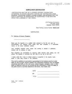 Get Sample Roof Certification Form in PDF