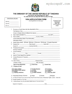 Get Tanzania Visa Applicaiton Form in PDF