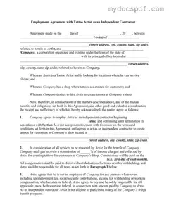Get Tattoo Shop Artist Agreement Form in PDF