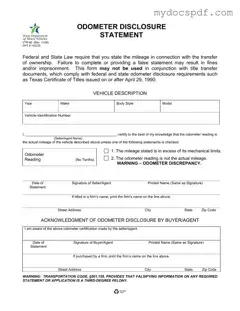 Get Texas Odometer Statement Form in PDF