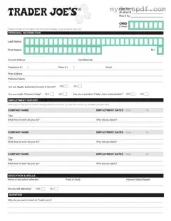 Get Trader Joe's application Form in PDF