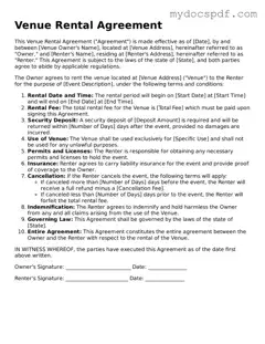 Attorney-Approved Venue Rental Agreement Template
