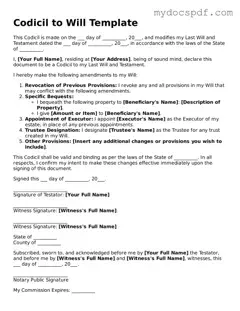 Attorney-Approved Codicil to Will Template