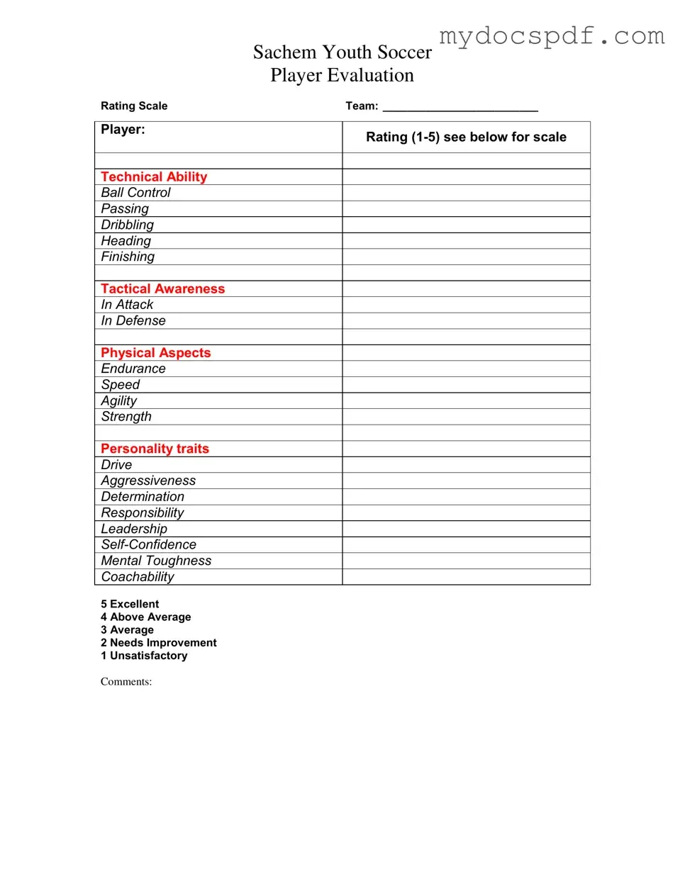 Get Soccer Player Evaluation Form in PDF