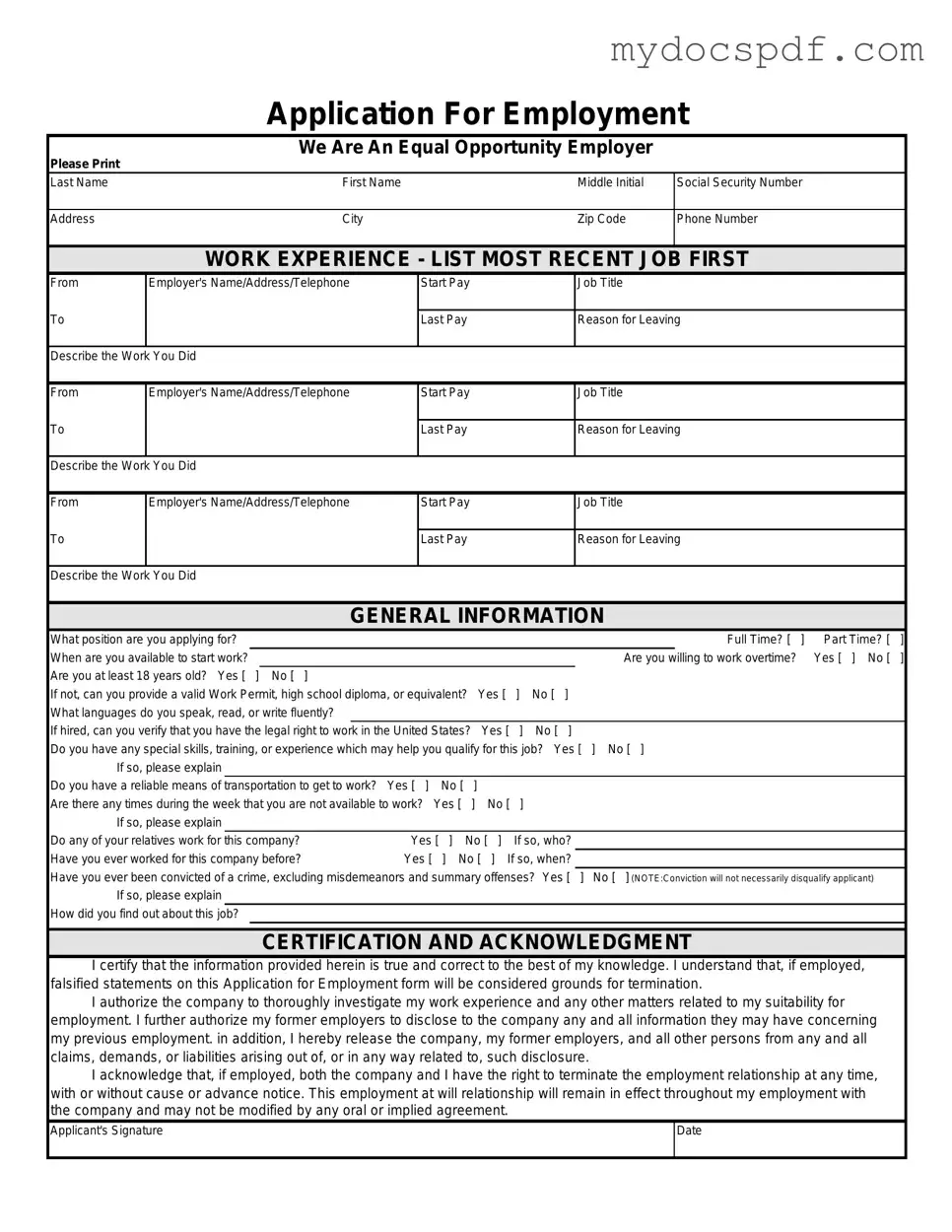 Get Spanish Application Employment Form in PDF