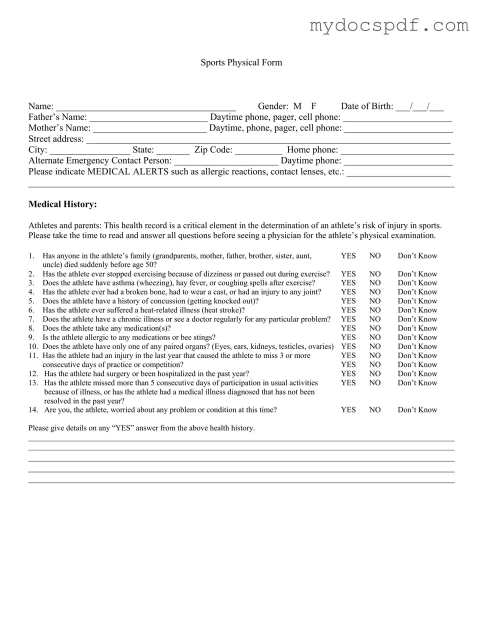 Get Sports Physical Form in PDF