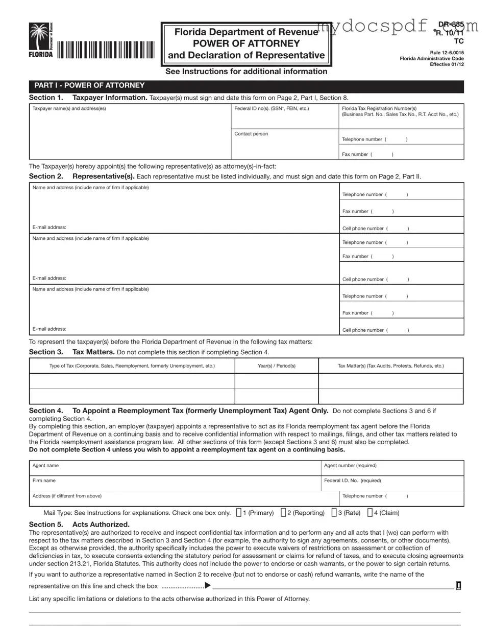 Get Tax POA dr 835 Form in PDF