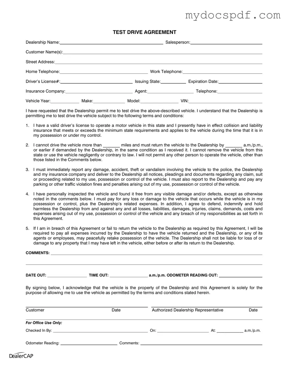 Get Test Drive Form in PDF