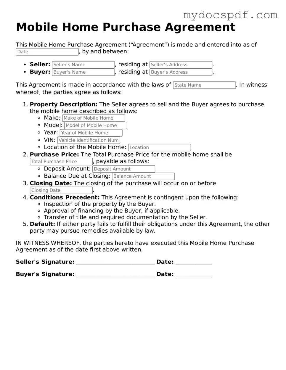 Attorney-Approved Mobile Home Purchase Agreement Template