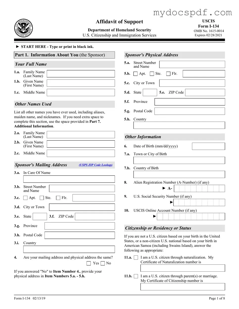 Get USCIS I-134 Form in PDF