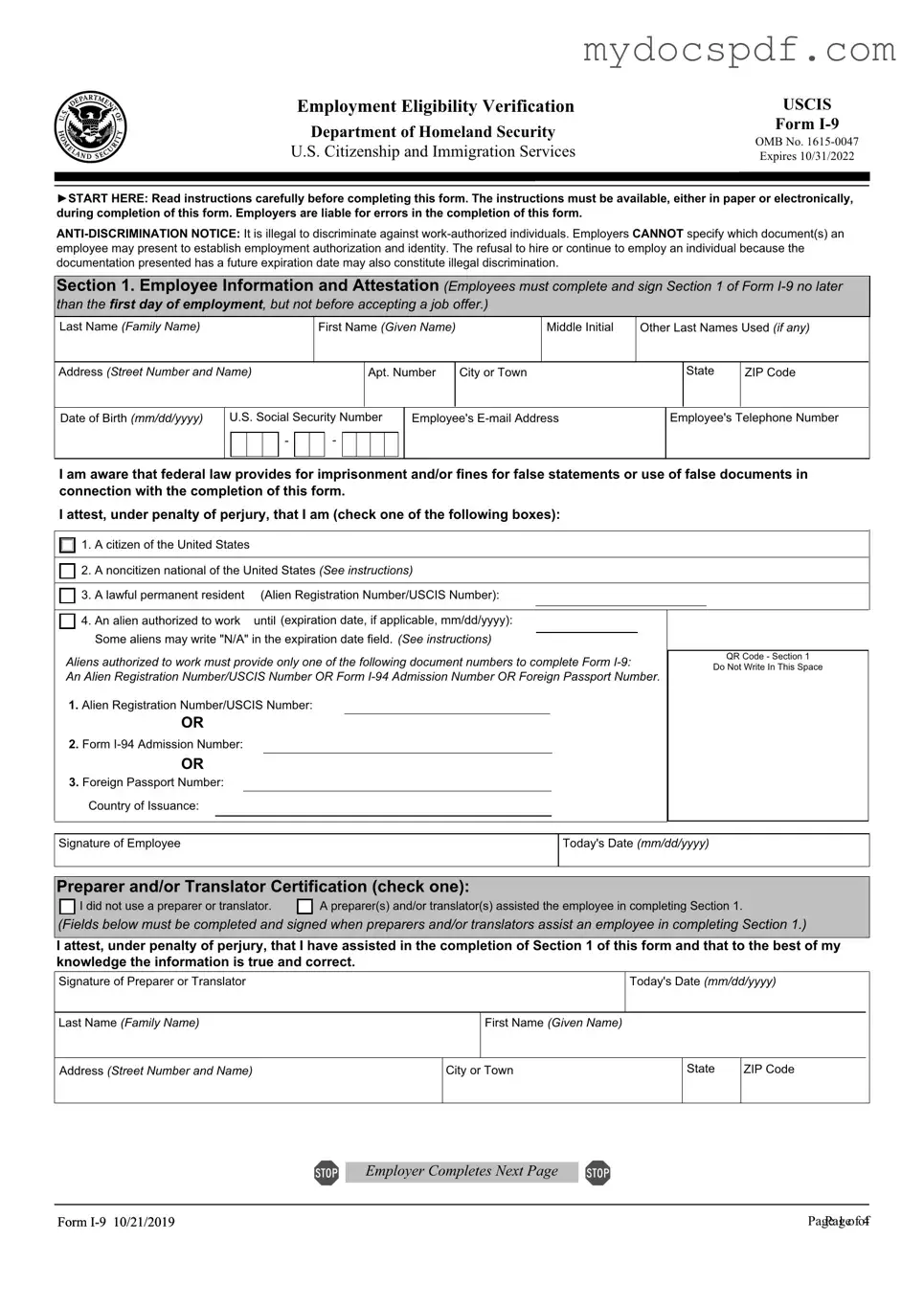 Get USCIS I-9 Form in PDF