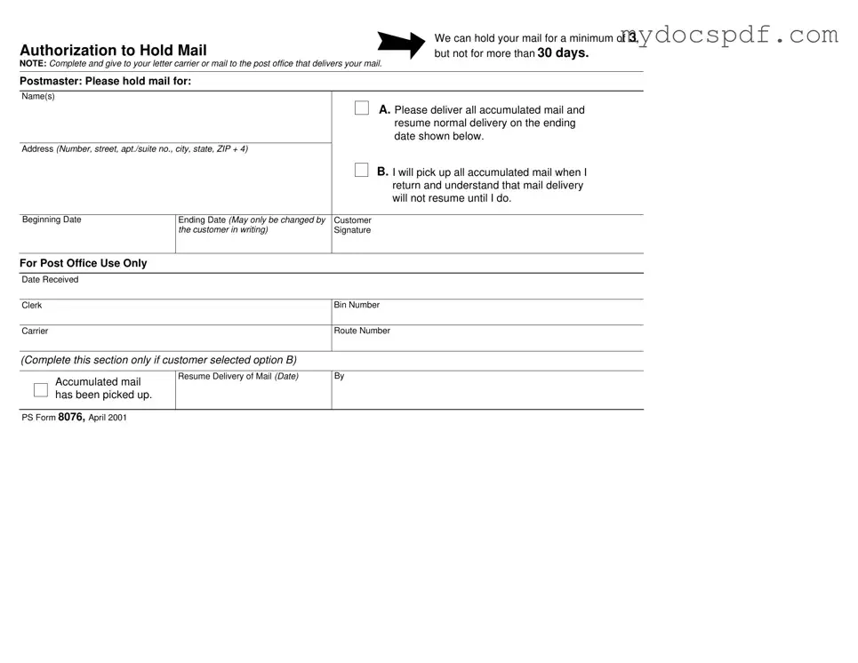 Get Usps Hold Mail Request Form in PDF