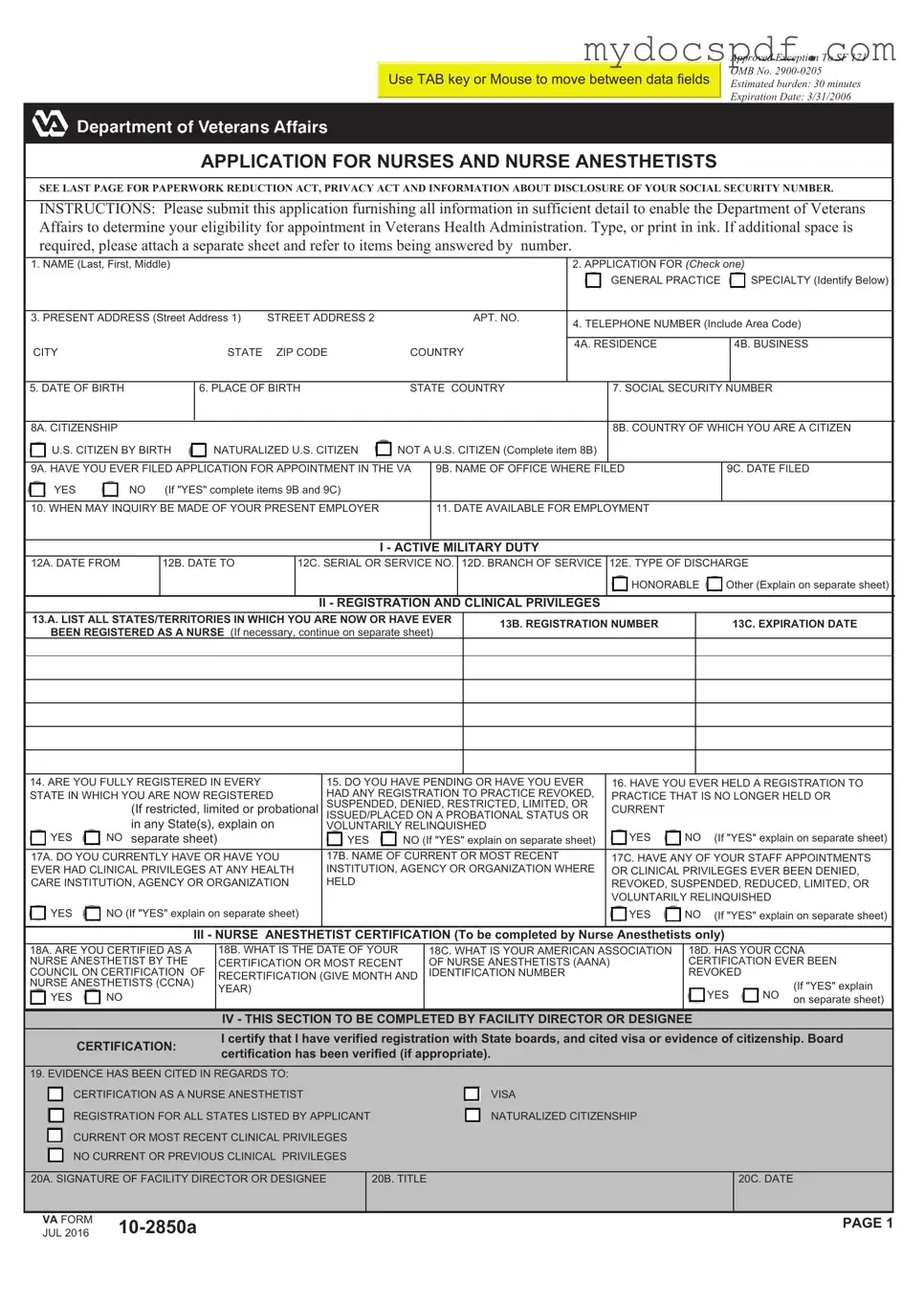 Get VA 10-2850a Form in PDF