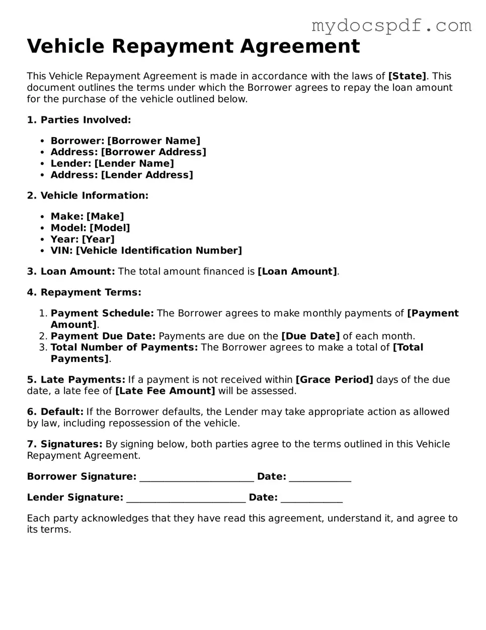 Attorney-Approved Vehicle Repayment Agreement Template