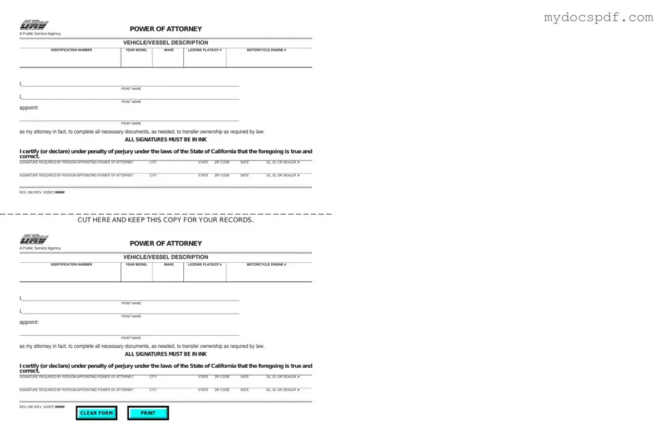 Get Vehicle POA REG 260 Form in PDF