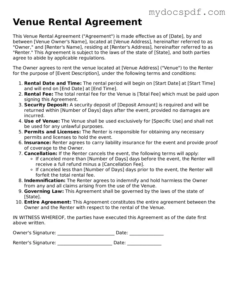 Attorney-Approved Venue Rental Agreement Template