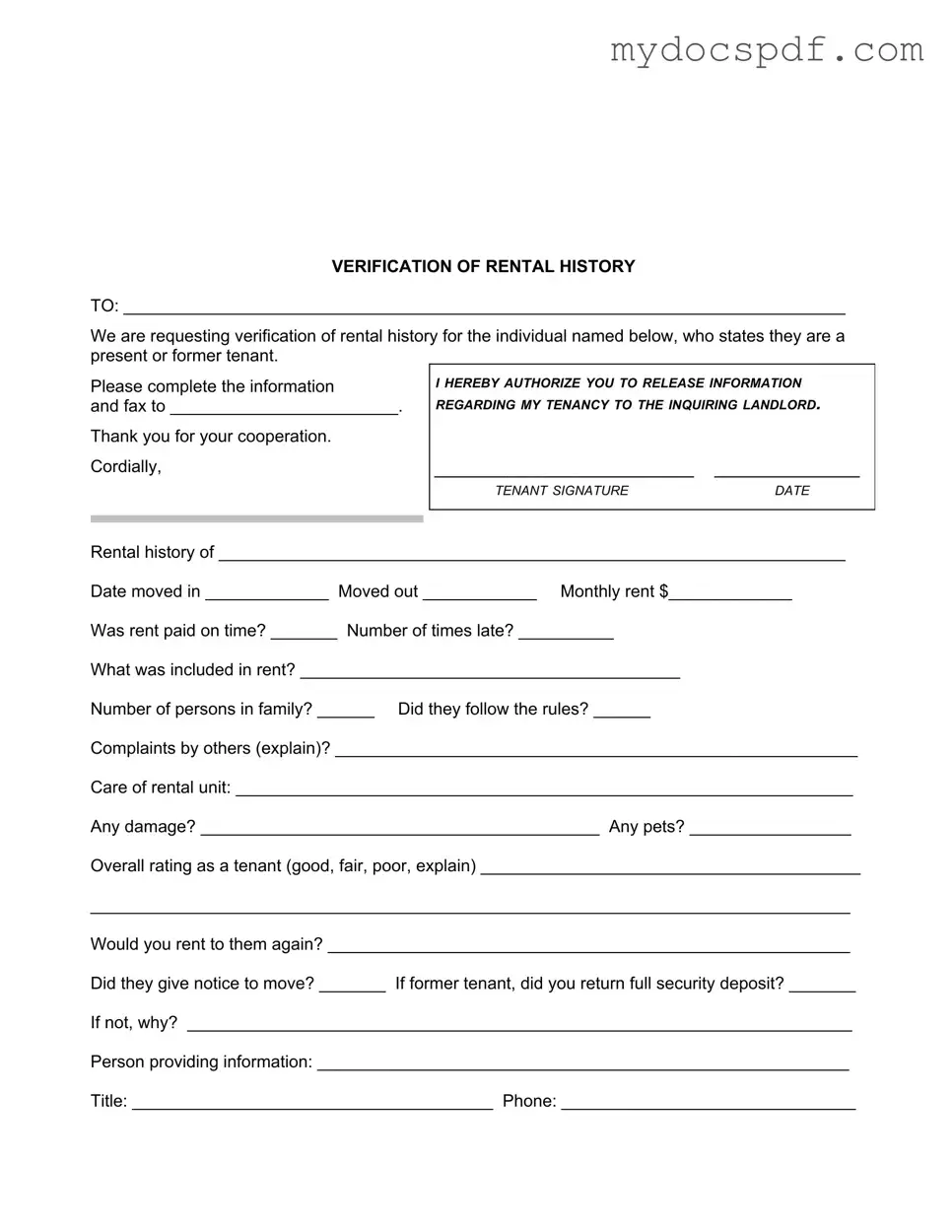 Get Verification Rental Form in PDF